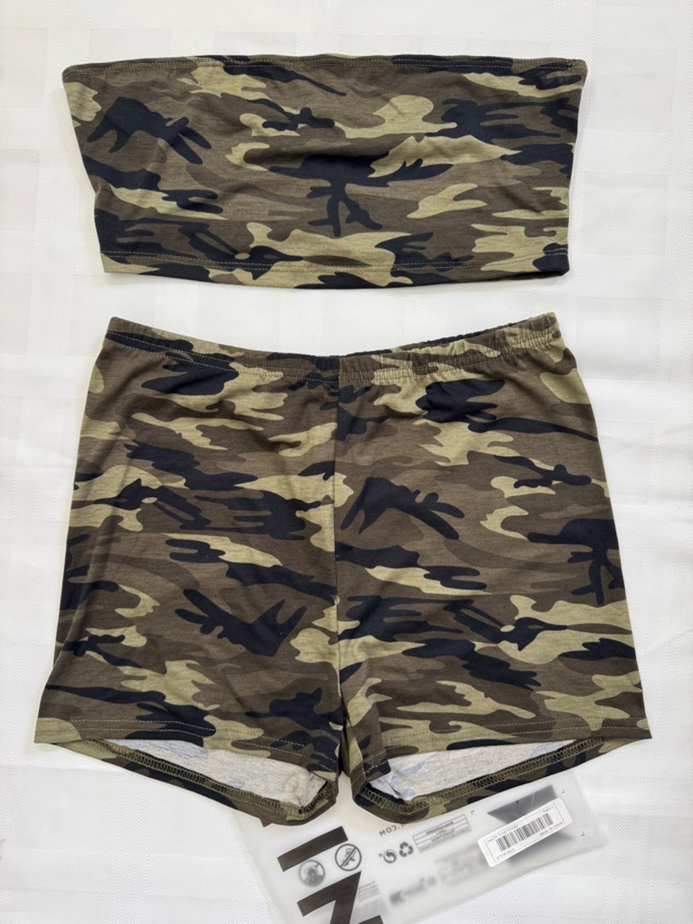 NWOT SHEIN Olive Green Camo Tube Top and High-Waist Shorts Set